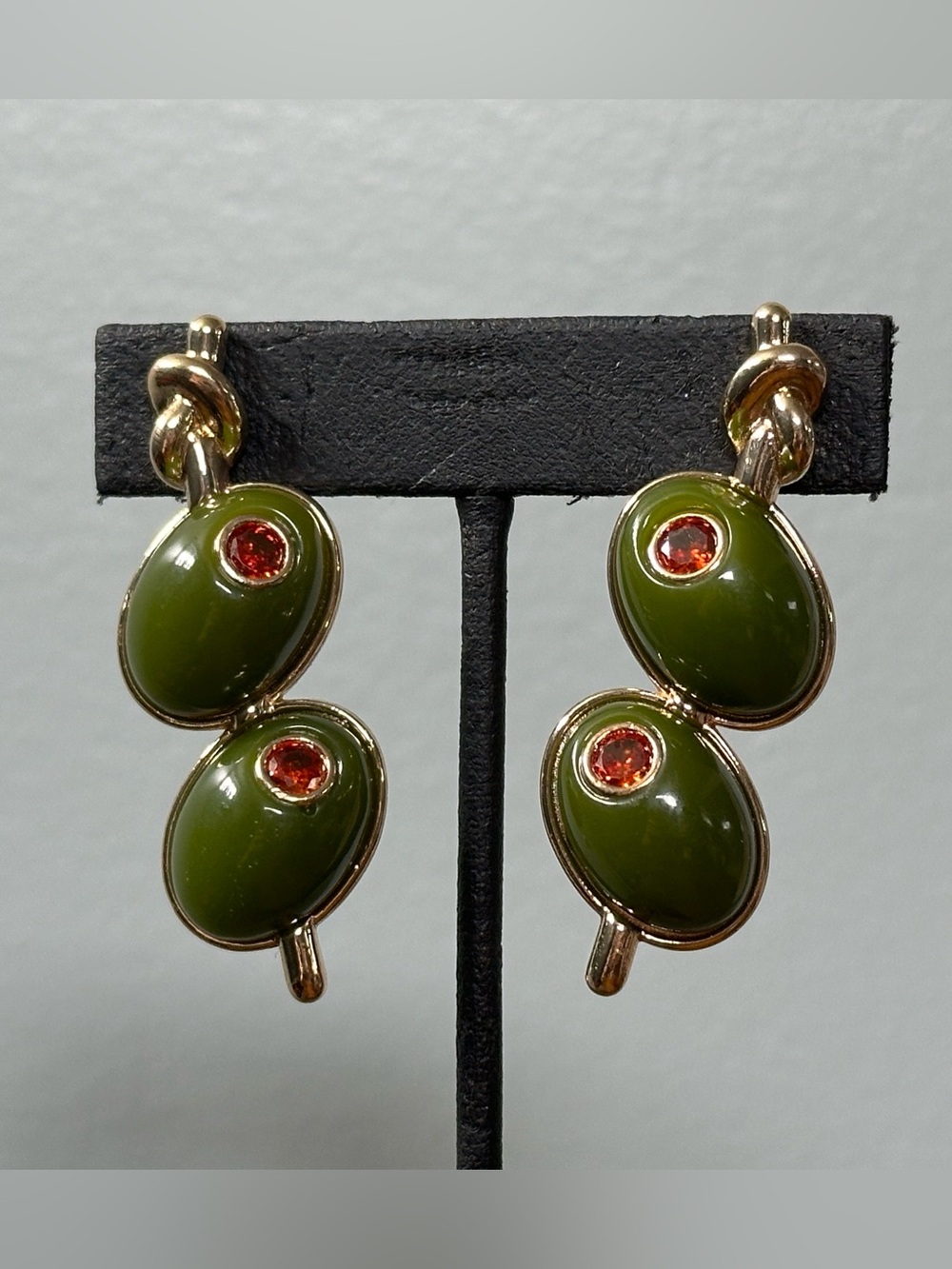 Piper K Martini Olive Post Earrings Rhinestone Crystal Acrylic Y2K McBling 90s